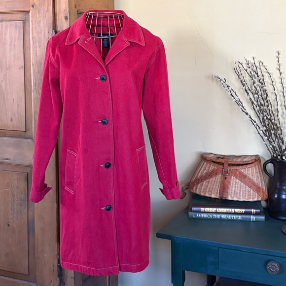Denim & Co Red Denim Coat Fully Lined Contrasting White Stitching